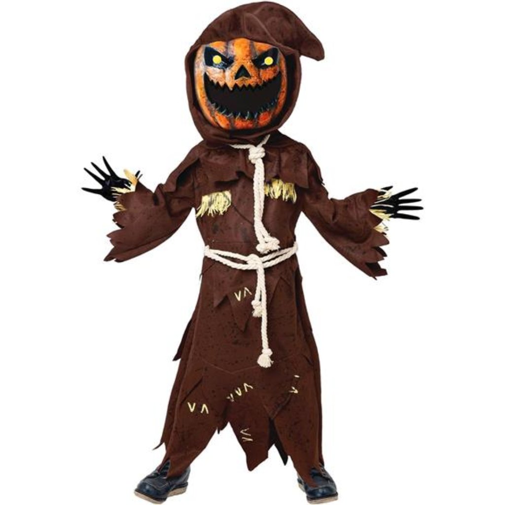 Scary Scarecrow Pumpkin Bobble Head Costume W/Pumpkin Halloween Mask